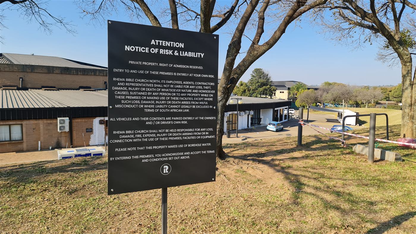 Printed notice sign on church grounds
