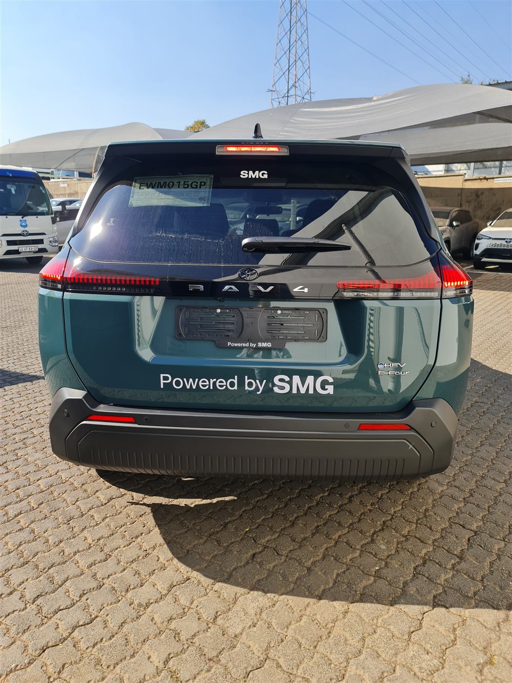 SMG Toyota Soweto Powered by SMG decal on a Toyota RAV4 tailgate